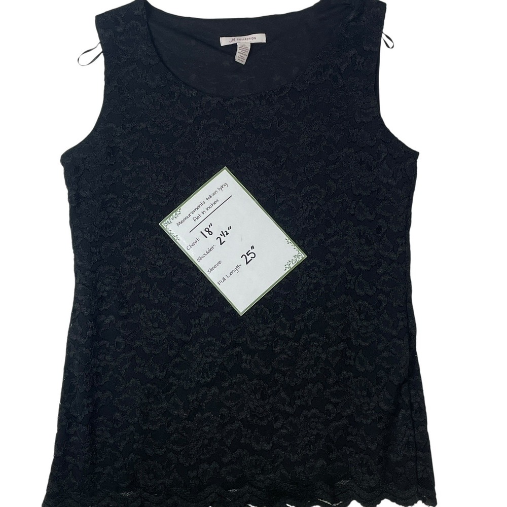 JM Collection Black Lace Sleeveless Top Women's M Lined Scalloped Hem Elegant - Picture 3 of 6
